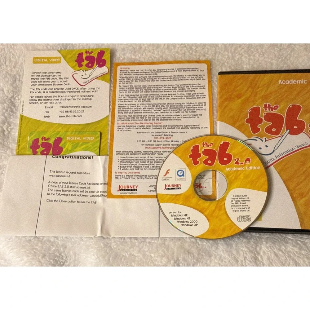 The Tab 2.0 Academic Toonz Animation Board PC CD ROM WIN Digital Video 2002 VTG